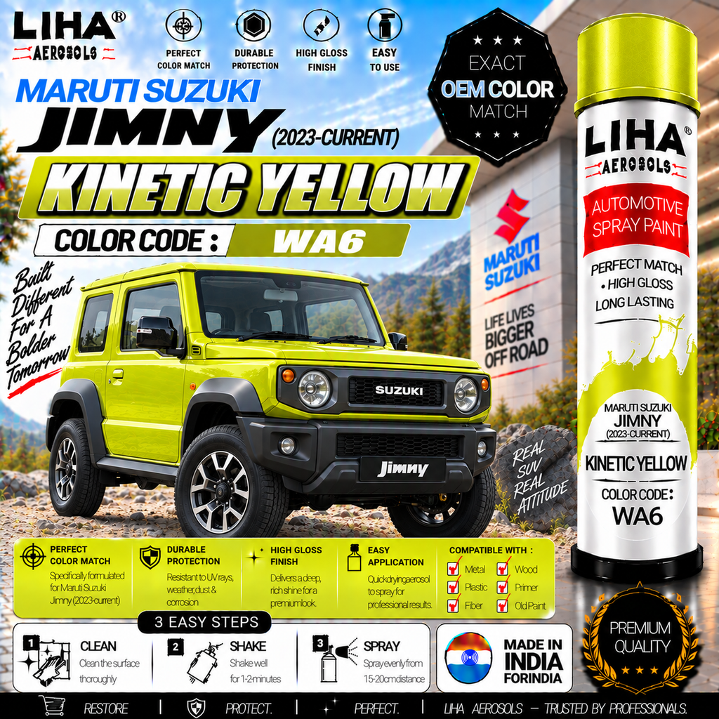 Maruti Suzuki Jimny Kinetic Yellow Touch Up Spray Paint – OEM Color Match | LIHA Aerosols 500ml