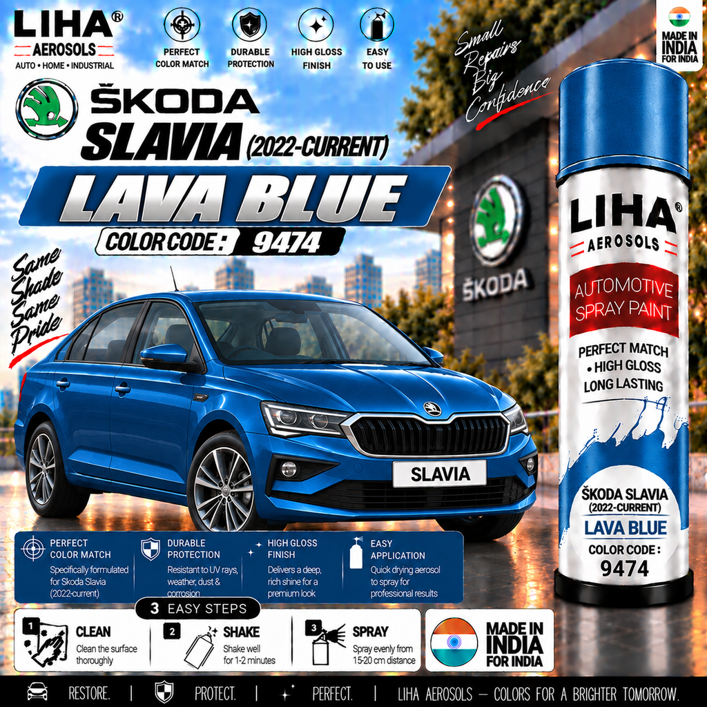 Skoda Slavia Lava Blue Touch Up Spray Paint – OEM Color Match | LIHA Aerosols 500ml