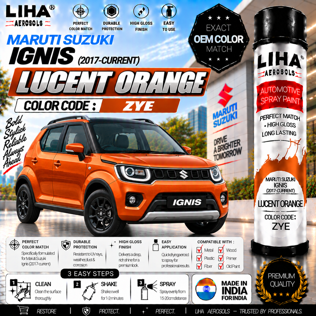 Maruti Suzuki Ignis Lucent Orange Touch Up Spray Paint – OEM Color Match | LIHA Aerosols 500ml