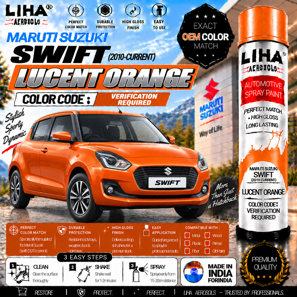Maruti Suzuki Swift Lucent Orange Touch Up Spray Paint – OEM Color Match | LIHA Aerosols 500ml