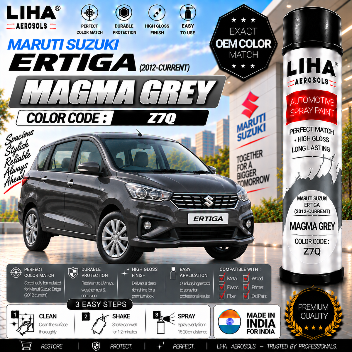 Maruti Suzuki Ertiga Magma Grey Touch Up Spray Paint – OEM Color Match | LIHA Aerosols 500ml