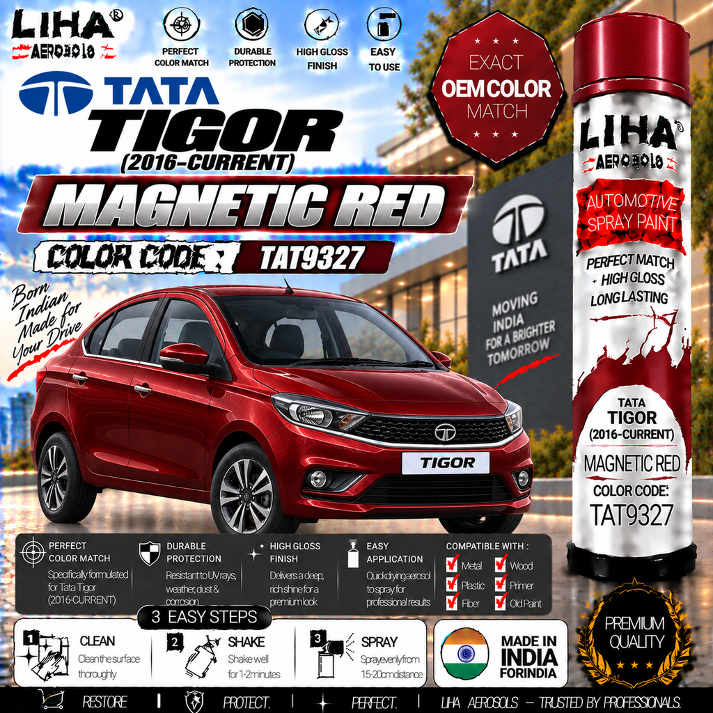 Tata Tigor Magnetic Red Touch Up Spray Paint – OEM Color Match | LIHA Aerosols 500ml