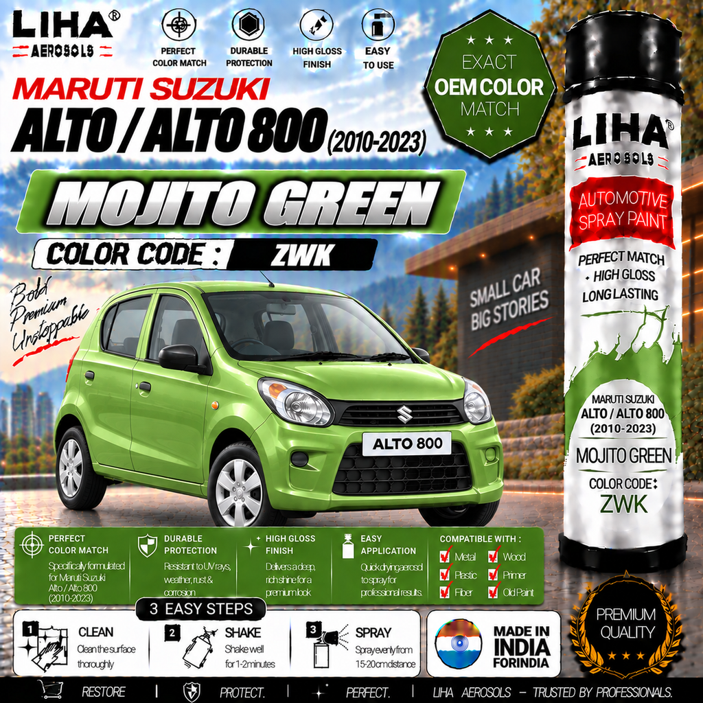 Maruti Suzuki Alto / Alto 800 Mojito Green Touch Up Spray Paint – OEM Color Match | LIHA Aerosols 500ml