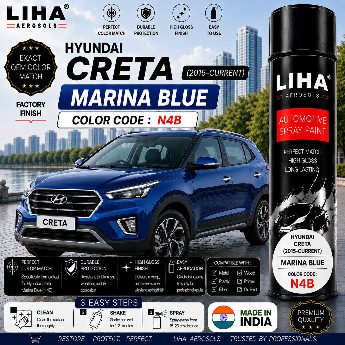 Hyundai Creta Marina Blue Touch Up Spray Paint – OEM Color Match | LIHA Aerosols 500ml