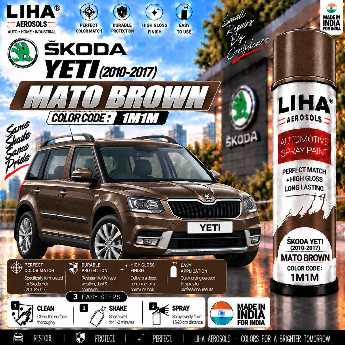 Skoda Yeti Mato Brown Touch Up Spray Paint – OEM Color Match | LIHA Aerosols 500ml