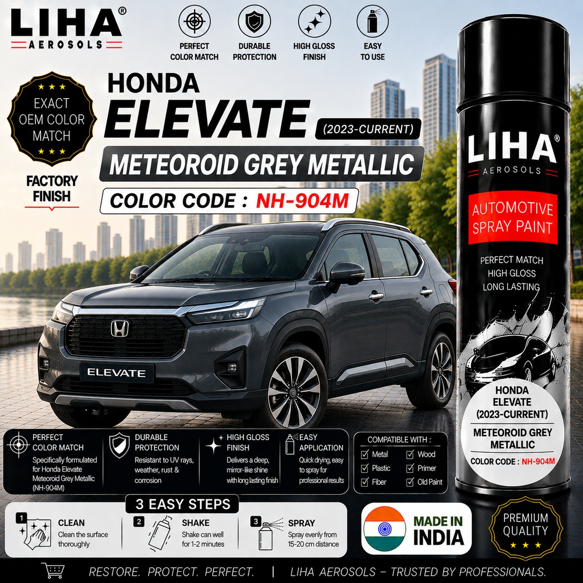 Honda Elevate Meteoroid Grey Metallic Touch Up Spray Paint – OEM Color Match | LIHA Aerosols 500ml