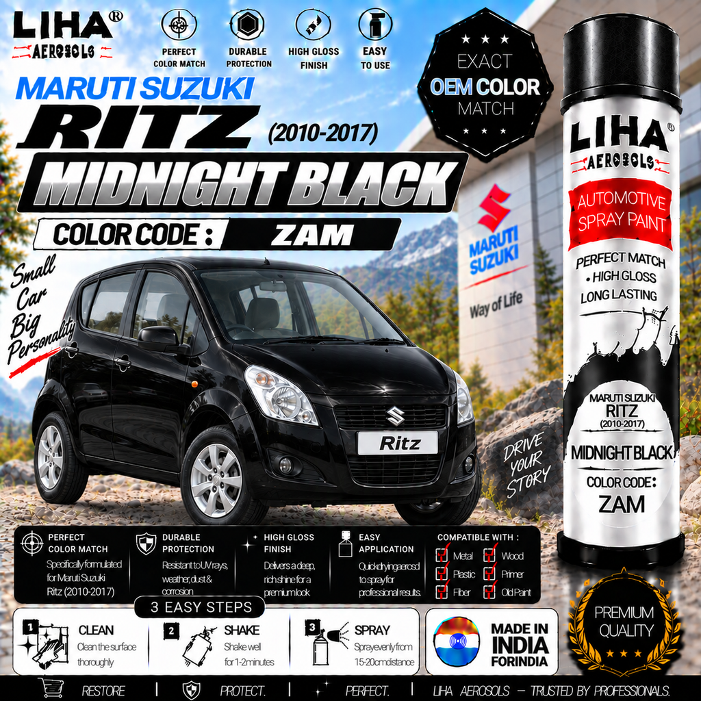 Maruti Suzuki Ritz Midnight Black Touch Up Spray Paint – OEM Color Match | LIHA Aerosols 500ml