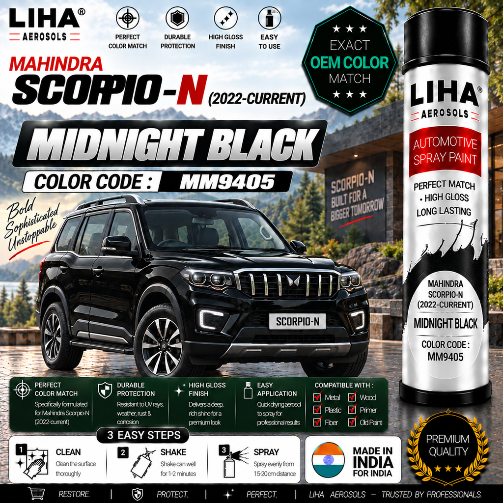 Mahindra Scorpio-N Midnight Black Touch Up Spray Paint – OEM Color Match | LIHA Aerosols 500ml