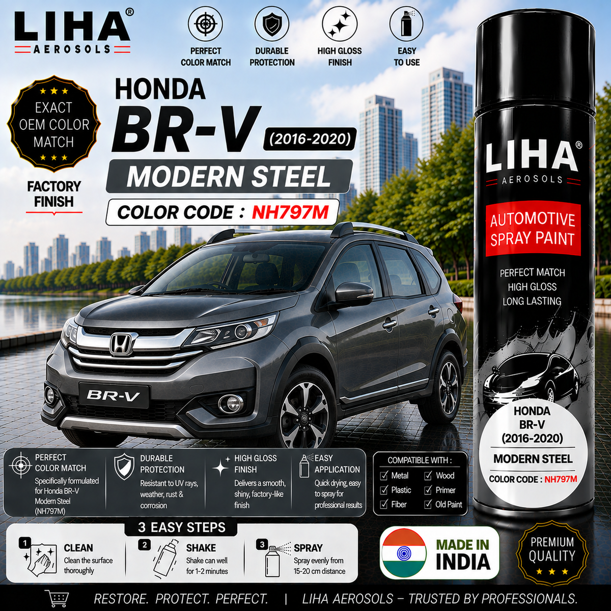Honda BR-V Modern Steel Touch Up Spray Paint – OEM Color Match | LIHA Aerosols 500ml