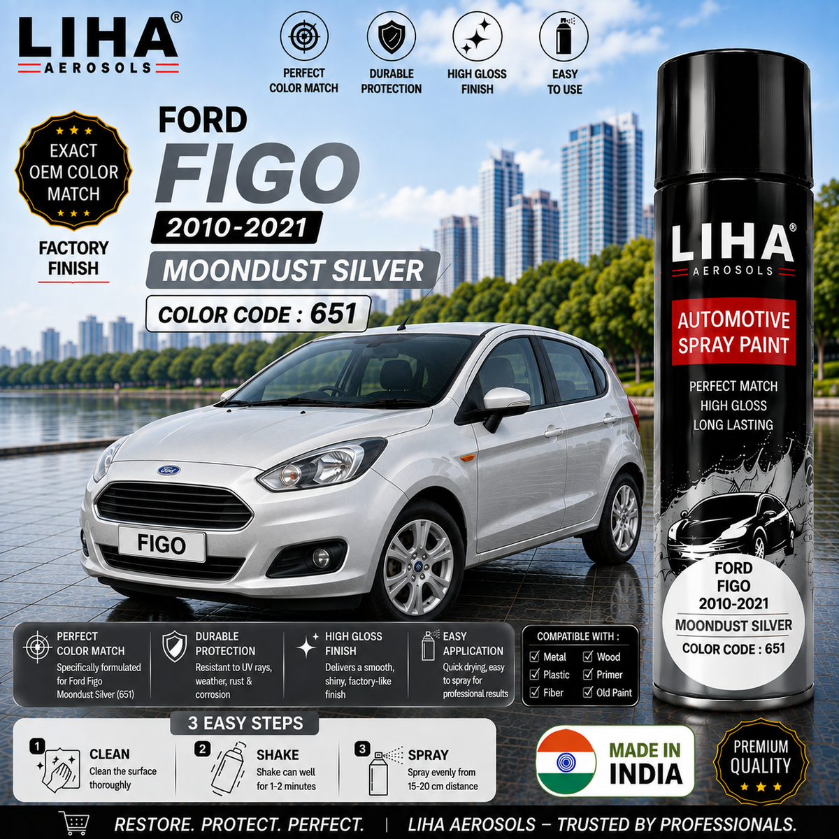 Ford Figo Moondust Silver Touch Up Spray Paint – OEM Color Match | LIHA Aerosols 500ml