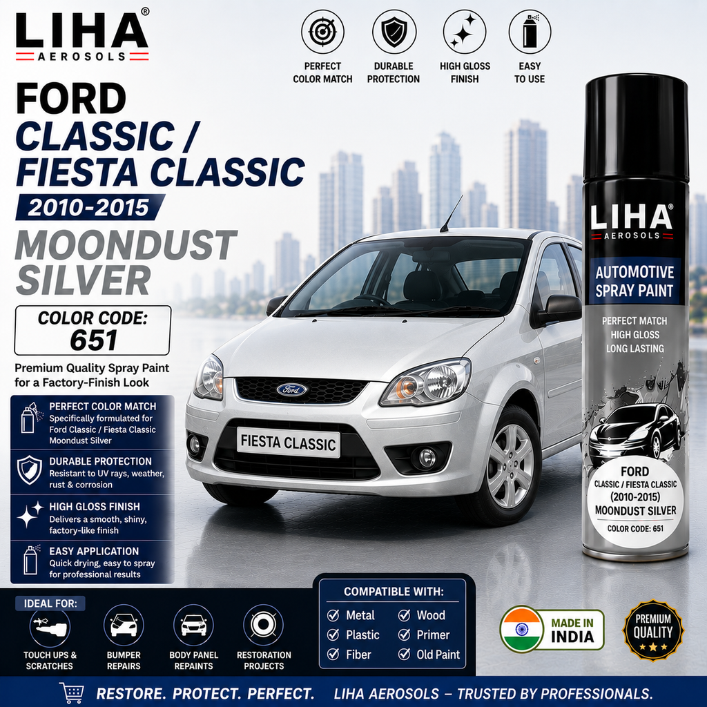 Ford Classic / Fiesta Classic Moondust Silver Touch Up Spray Paint – OEM Color Match 651 | LIHA Aerosols 500ml