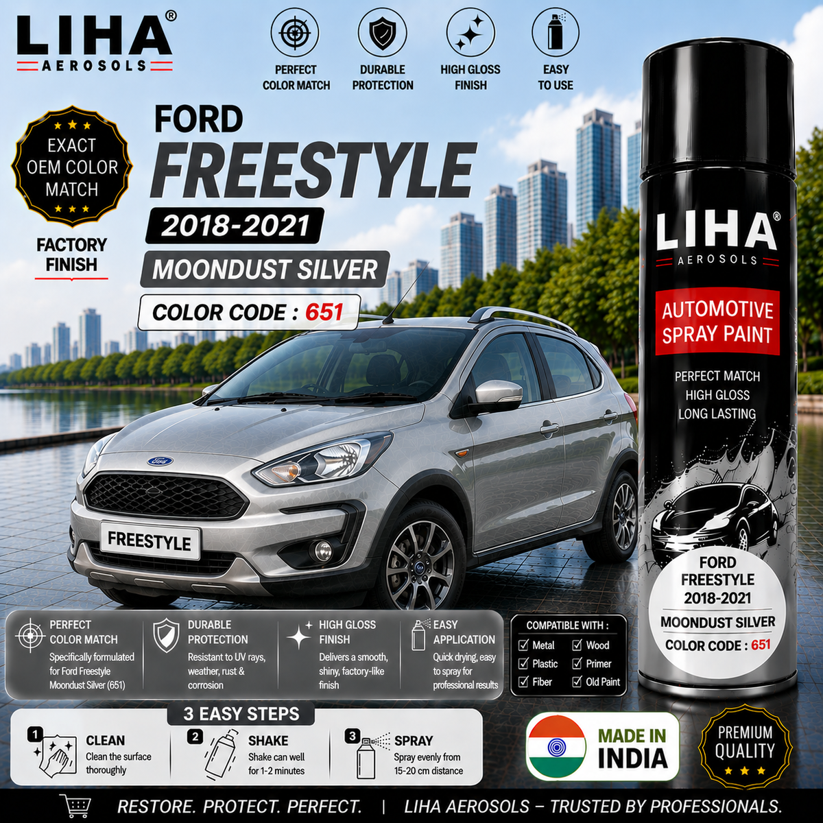 Ford Freestyle Moondust Silver Touch Up Spray Paint – OEM Color Match | LIHA Aerosols 500ml