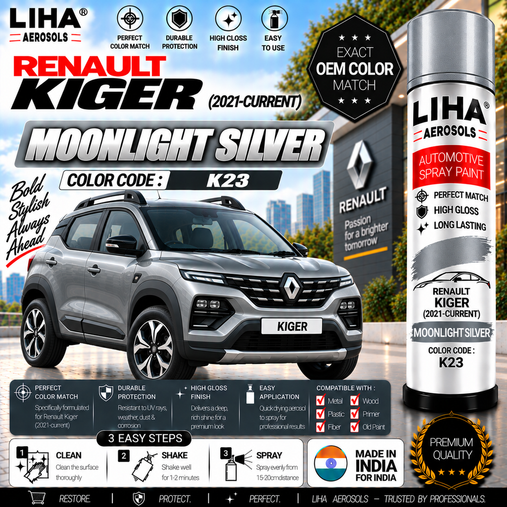 Renault Kiger Moonlight Silver Touch Up Spray Paint – OEM Color Match | LIHA Aerosols 500ml