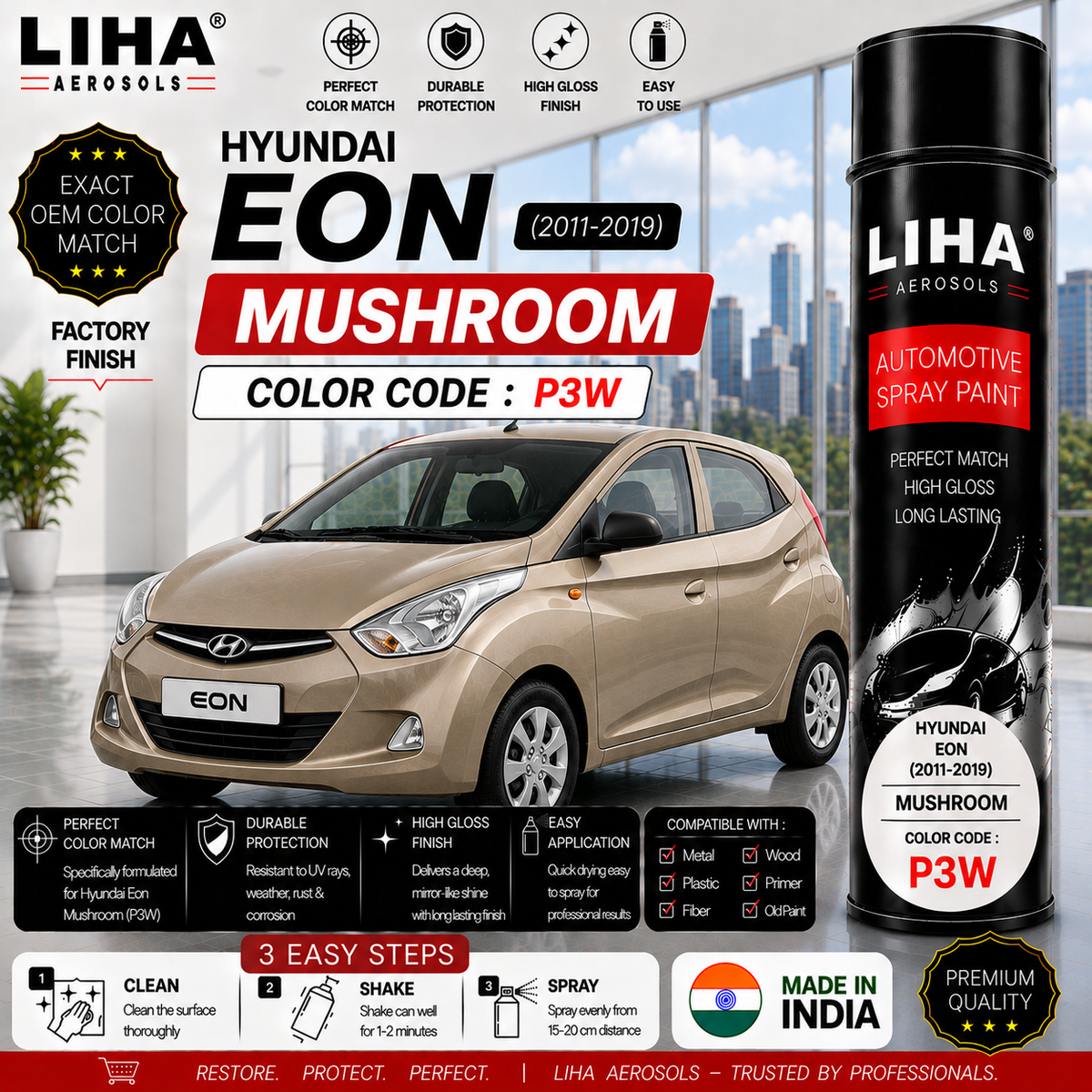 Hyundai Eon Mushroom Touch Up Spray Paint – OEM Color Match | LIHA Aerosols 500ml