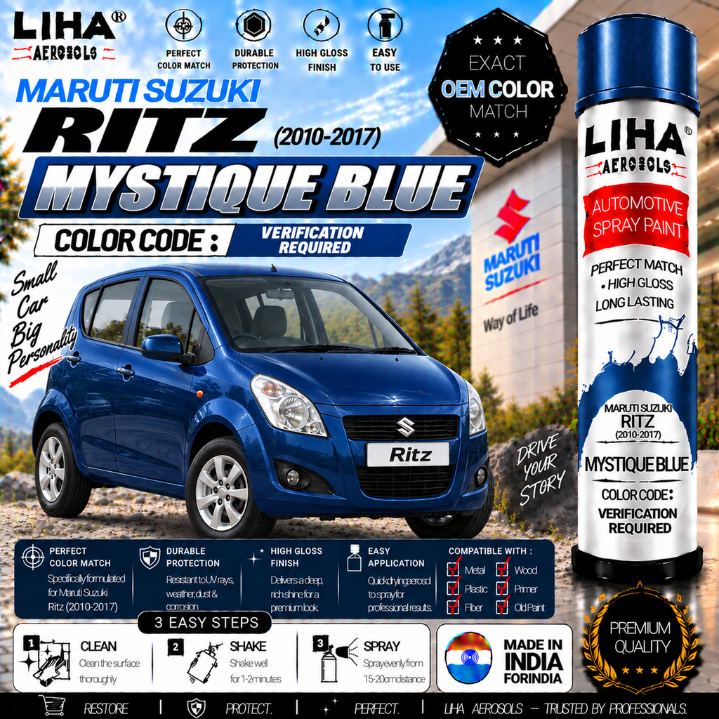Maruti Suzuki Ritz Mystique Blue Touch Up Spray Paint – OEM Color Match | LIHA Aerosols 500ml