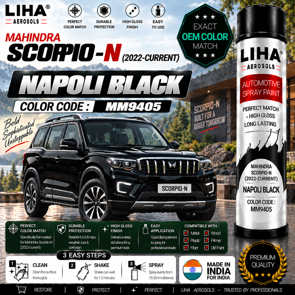 Mahindra Scorpio-N Napoli Black Touch Up Spray Paint – OEM Color Match | LIHA Aerosols 500ml