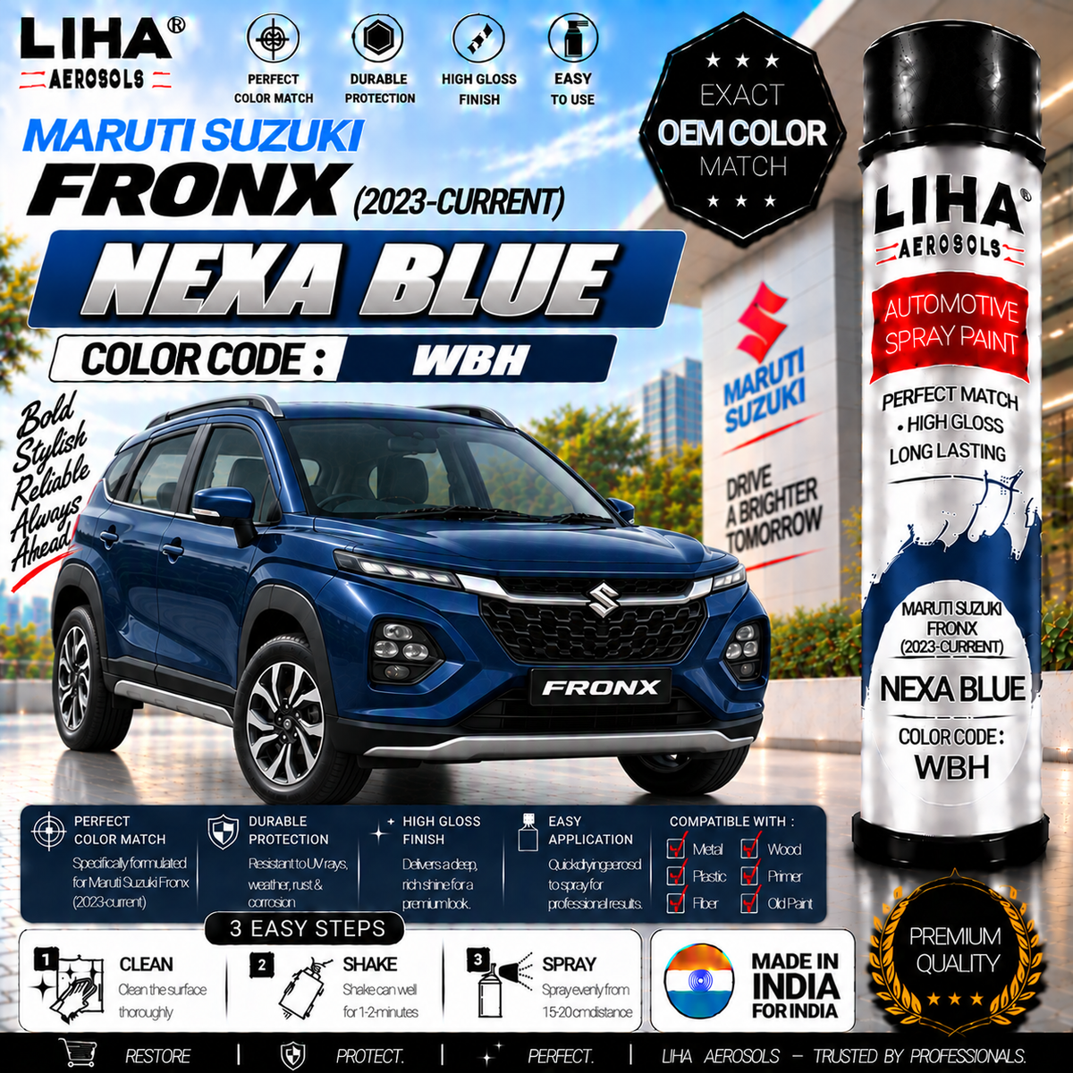 Maruti Suzuki Fronx Nexa Blue Touch Up Spray Paint – OEM Color Match | LIHA Aerosols 500ml