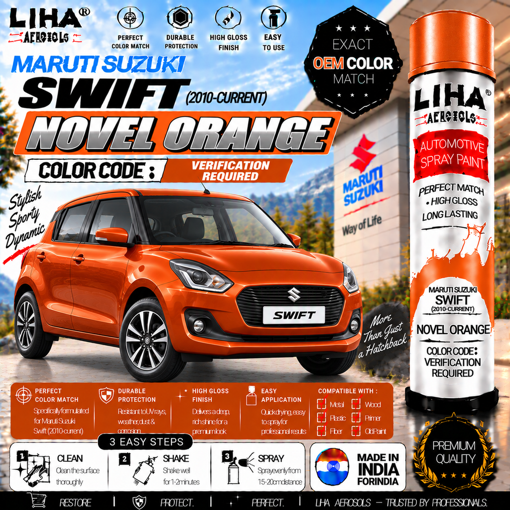 Maruti Suzuki Swift Novel Orange Touch Up Spray Paint – OEM Color Match | LIHA Aerosols 500ml