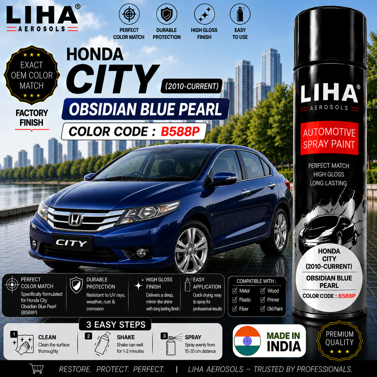 Honda City Obsidian Blue Pearl Touch Up Spray Paint – OEM Color Match | LIHA Aerosols 500ml