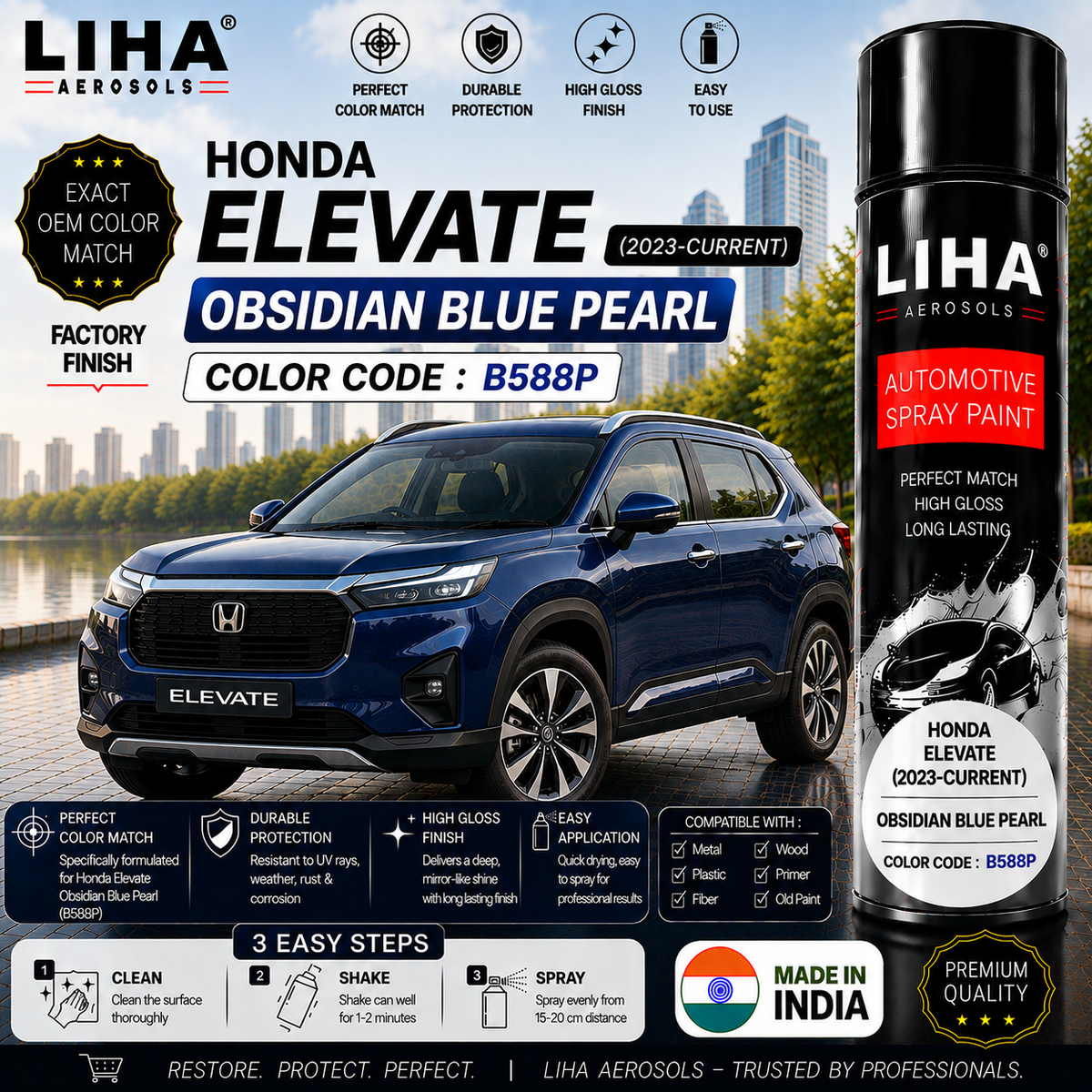 Honda Elevate Obsidian Blue Pearl Touch Up Spray Paint – OEM Color Match | LIHA Aerosols 500ml