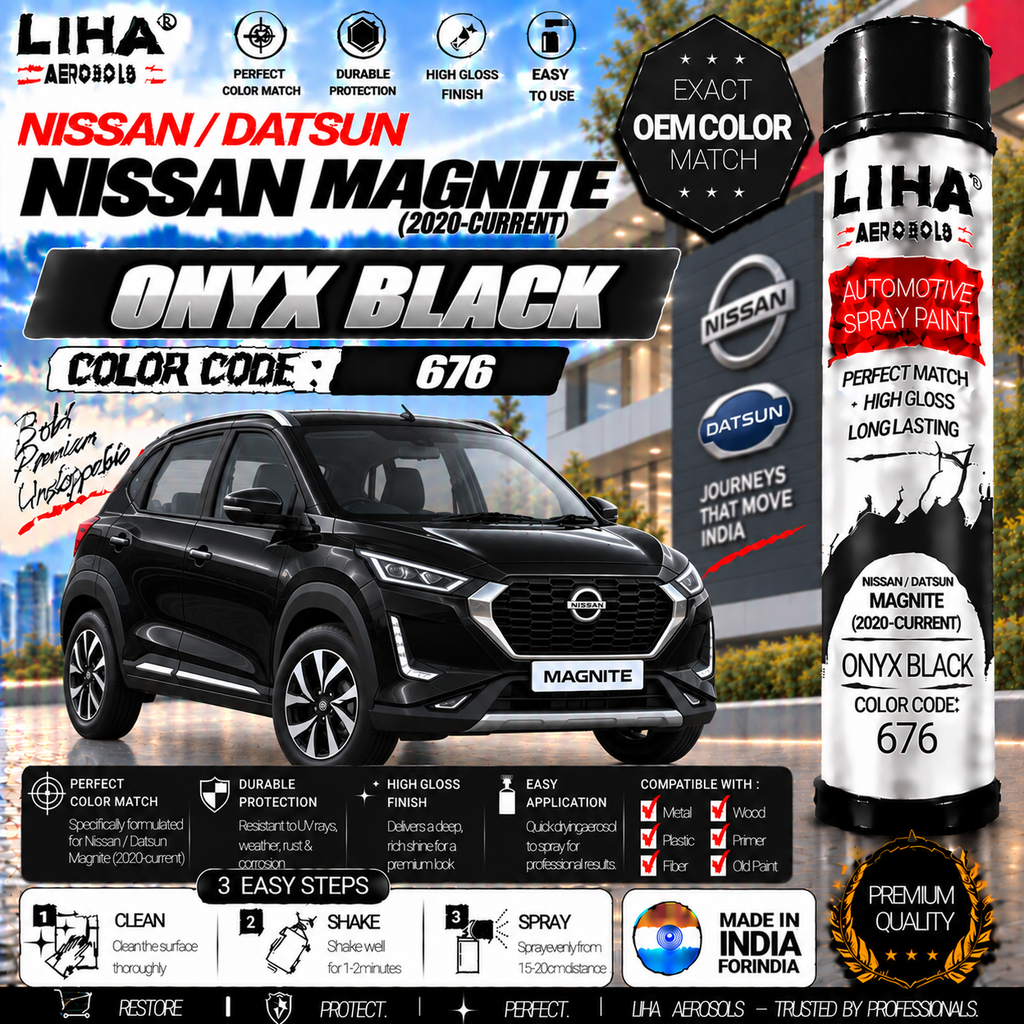 Nissan Magnite Onyx Black Touch Up Spray Paint – OEM Color Match | LIHA Aerosols 500ml