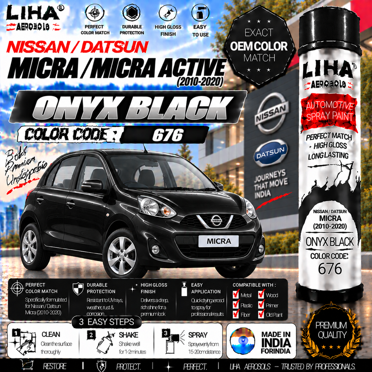 Nissan Micra / Micra Active Onyx Black Touch Up Spray Paint – OEM Color Match | LIHA Aerosols 500ml