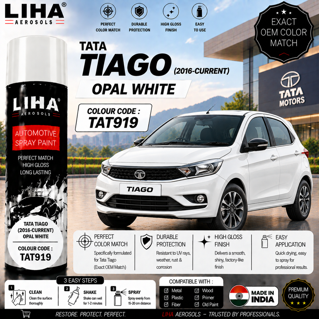 Tata Tiago Opal White Touch Up Spray Paint – OEM Color Match | LIHA Aerosols 500ml