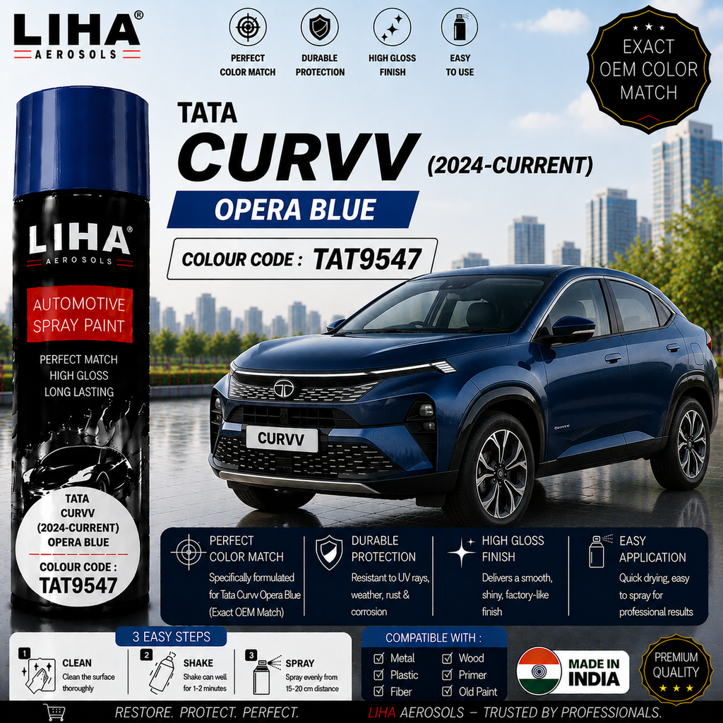Tata Curvv Opera Blue Touch Up Spray Paint – OEM Color Match | LIHA Aerosols 500ml