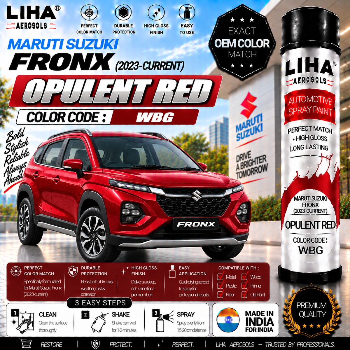 Maruti Suzuki Fronx Opulent Red Touch Up Spray Paint – OEM Color Match | LIHA Aerosols 500ml
