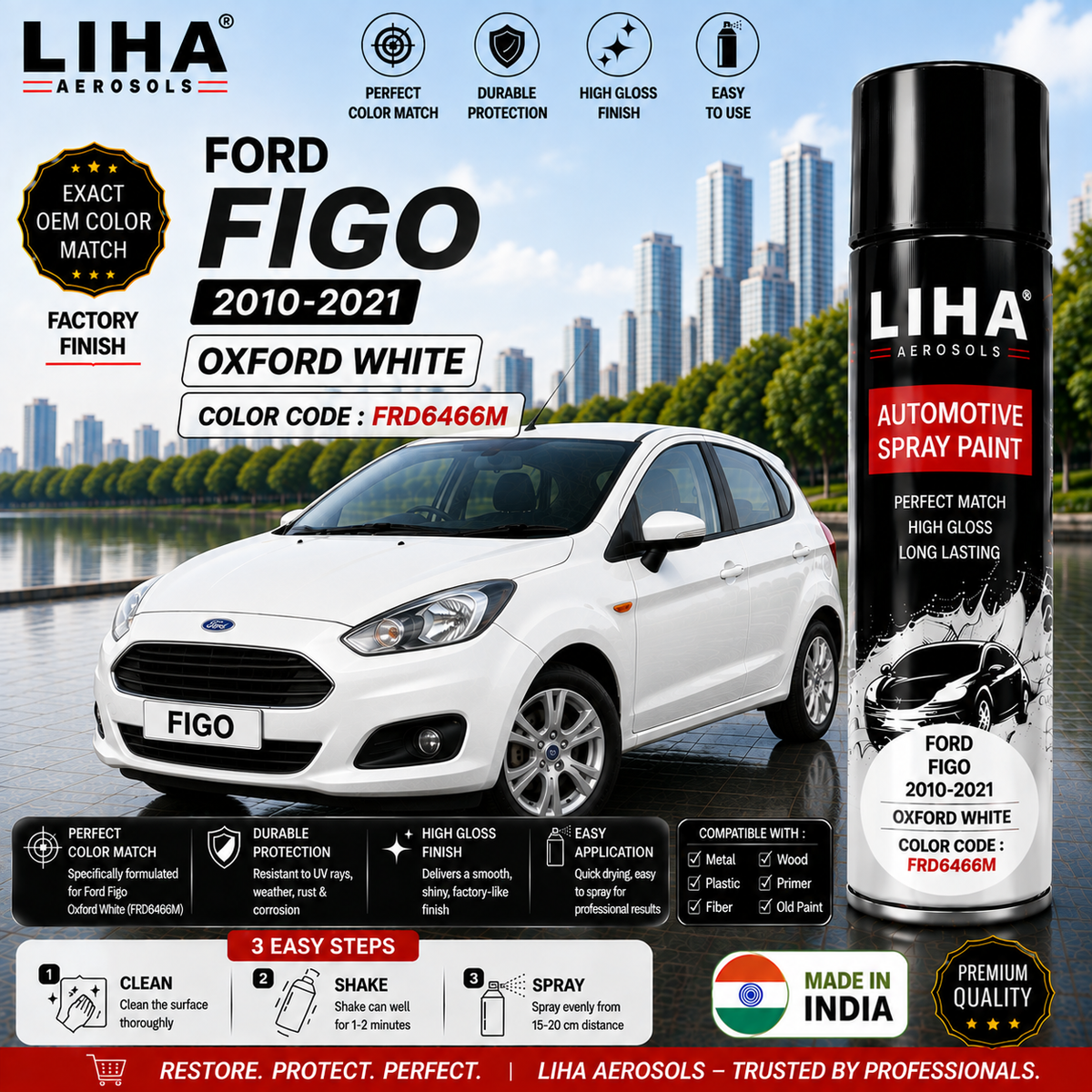 Ford Figo Oxford White Touch Up Spray Paint – OEM Color Match | LIHA Aerosols 500ml