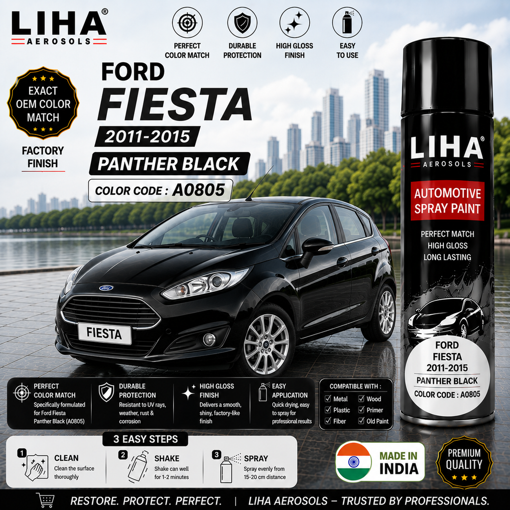 Ford Fiesta Panther Black Touch Up Spray Paint – OEM Color Match A0805 | LIHA Aerosols 500ml