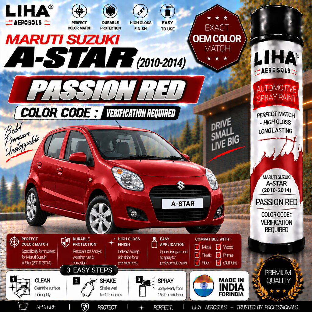 Maruti Suzuki A-Star Passion Red Touch Up Spray Paint – OEM Color Match | LIHA Aerosols 500ml