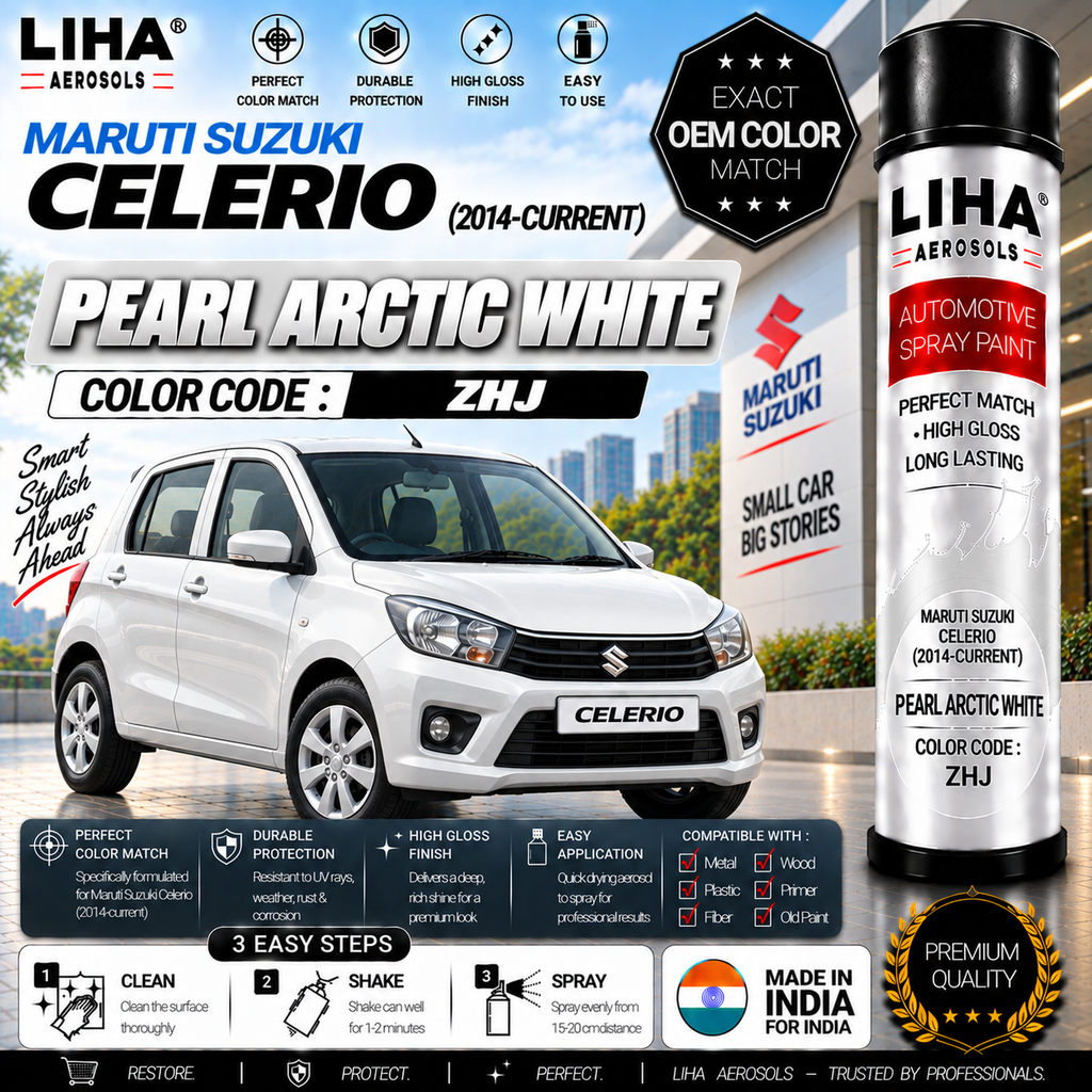 Maruti Suzuki Celerio Pearl Arctic White Touch Up Spray Paint – OEM Color Match | LIHA Aerosols 500ml