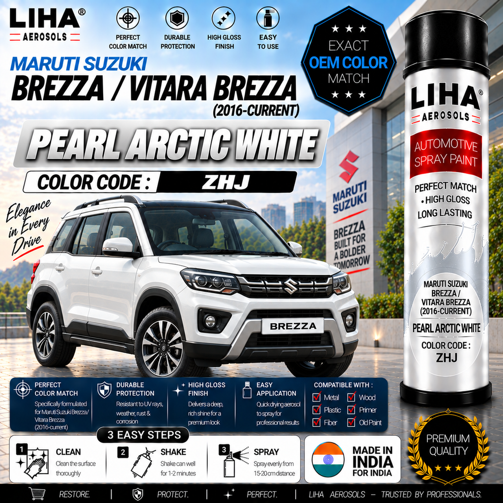 Maruti Suzuki Brezza / Vitara Brezza Pearl Arctic White Touch Up Spray Paint – OEM Color Match | LIHA Aerosols 500ml