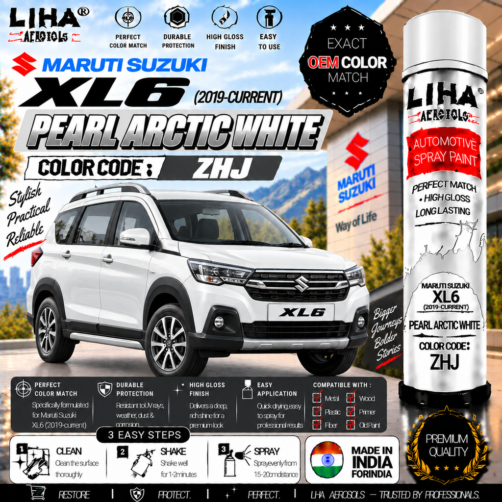 Maruti Suzuki XL6 Pearl Arctic White Touch Up Spray Paint – OEM Color Match | LIHA Aerosols 500ml