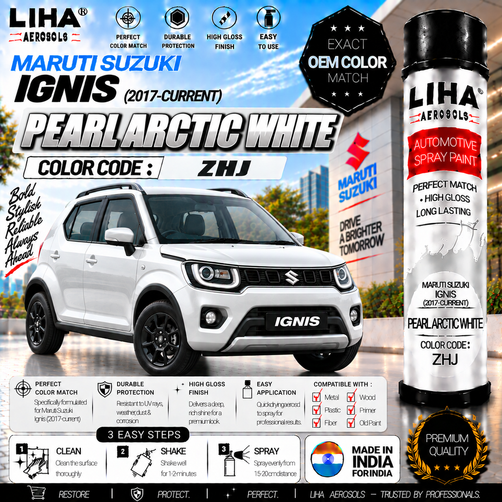 Maruti Suzuki Ignis Pearl Arctic White Touch Up Spray Paint – OEM Color Match | LIHA Aerosols 500ml