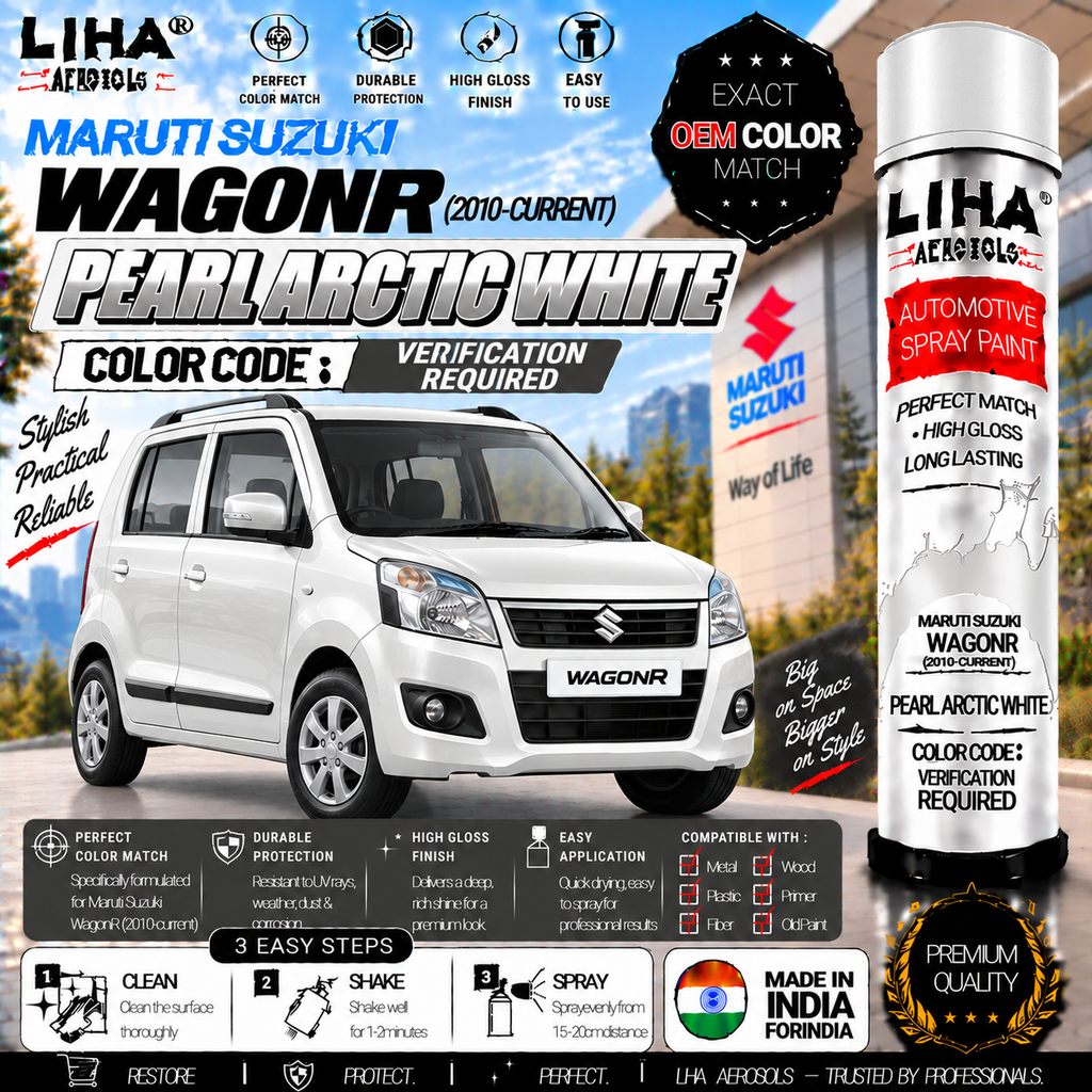 Maruti Suzuki WagonR Pearl Arctic White Touch Up Spray Paint – OEM Color Match | LIHA Aerosols 500ml