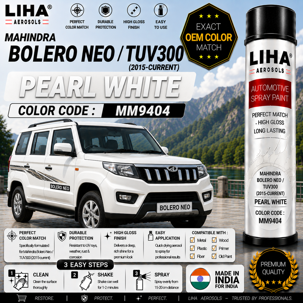 Mahindra Bolero Neo / TUV300 Pearl White Touch Up Spray Paint – OEM Color Match | LIHA Aerosols 500ml