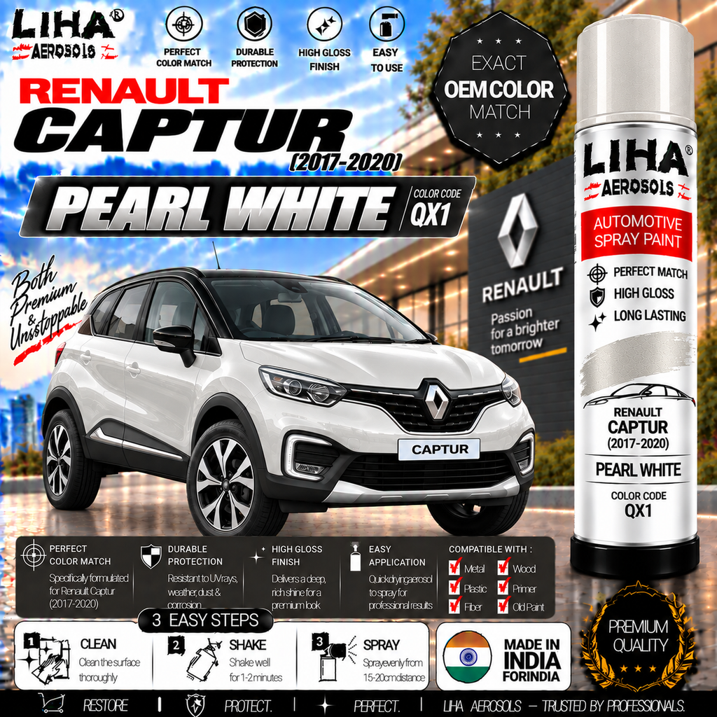 Renault Captur Pearl White Touch Up Spray Paint – OEM Color Match | LIHA Aerosols 500ml