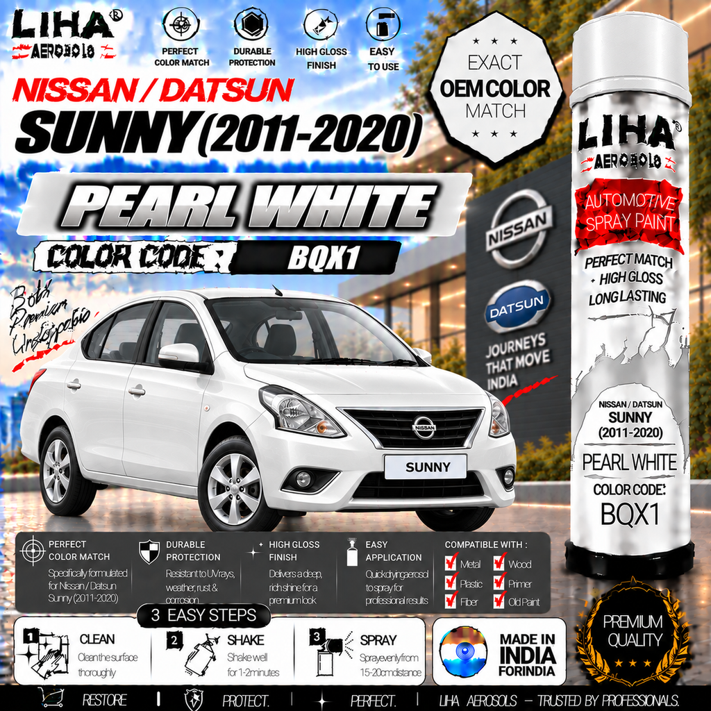 Nissan Sunny Pearl White Touch Up Spray Paint – OEM Color Match | LIHA Aerosols 500ml