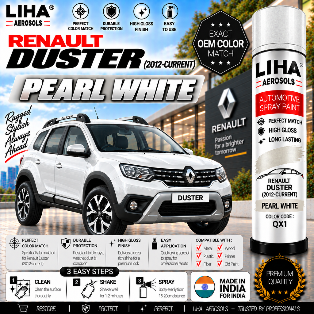 Renault Duster Pearl White Touch Up Spray Paint – OEM Color Match | LIHA Aerosols 500ml