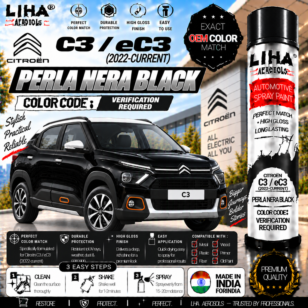 Citroen C3 / eC3 Perla Nera Black Touch Up Spray Paint – OEM Color Match | LIHA Aerosols 500ml