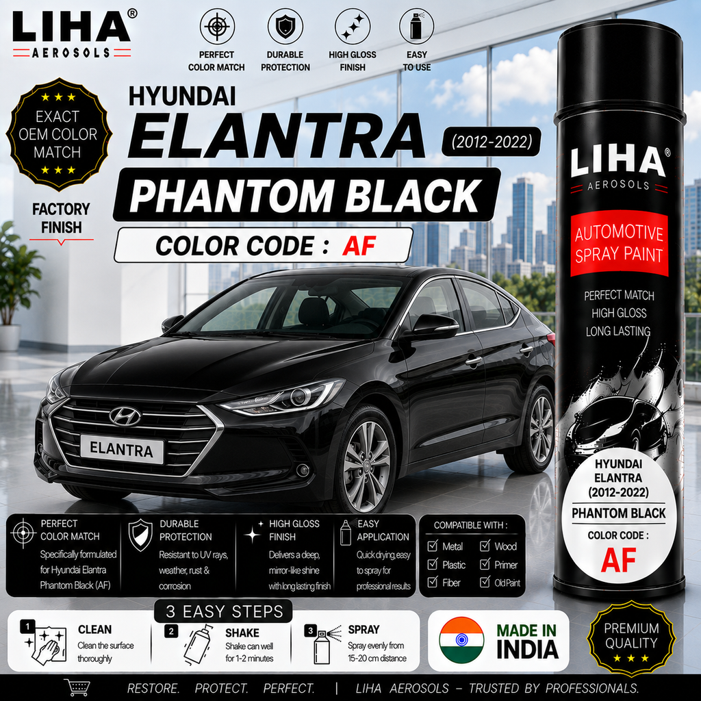 Hyundai Elantra Phantom Black Touch Up Spray Paint – OEM Color Match | LIHA Aerosols 500ml