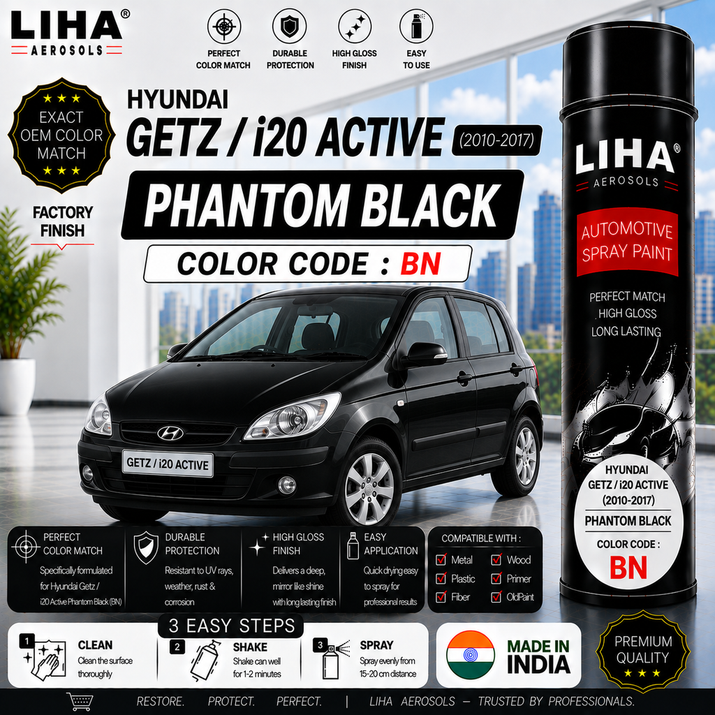 Hyundai Getz / i20 Active Phantom Black Touch Up Spray Paint – OEM Color Match | LIHA Aerosols 500ml