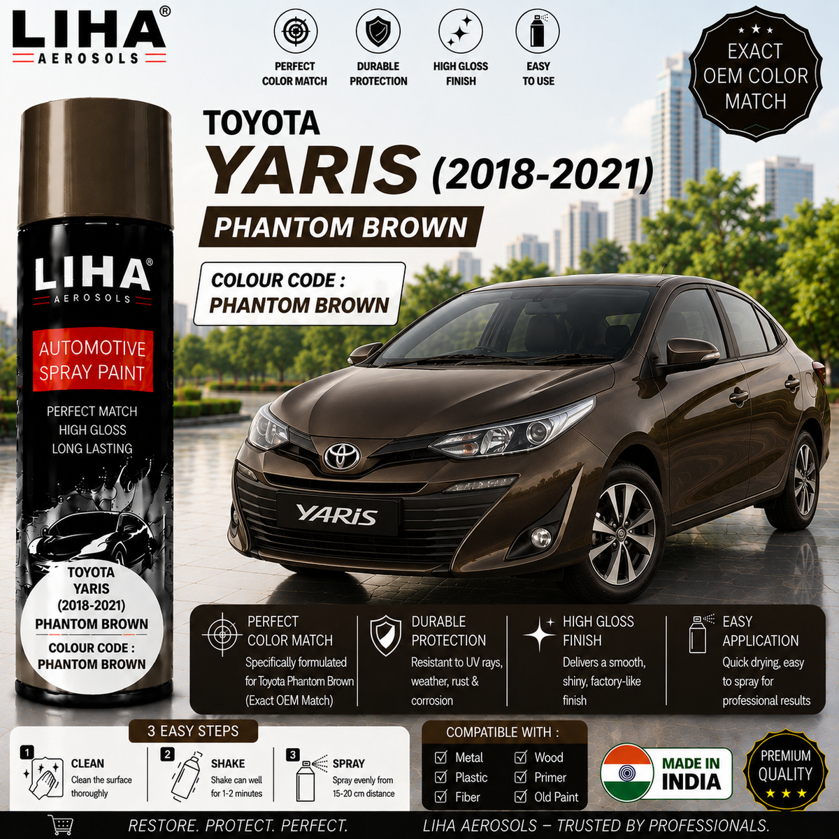 Toyota Yaris Phantom Brown Touch Up Spray Paint – OEM Color Match | LIHA Aerosols 500ml