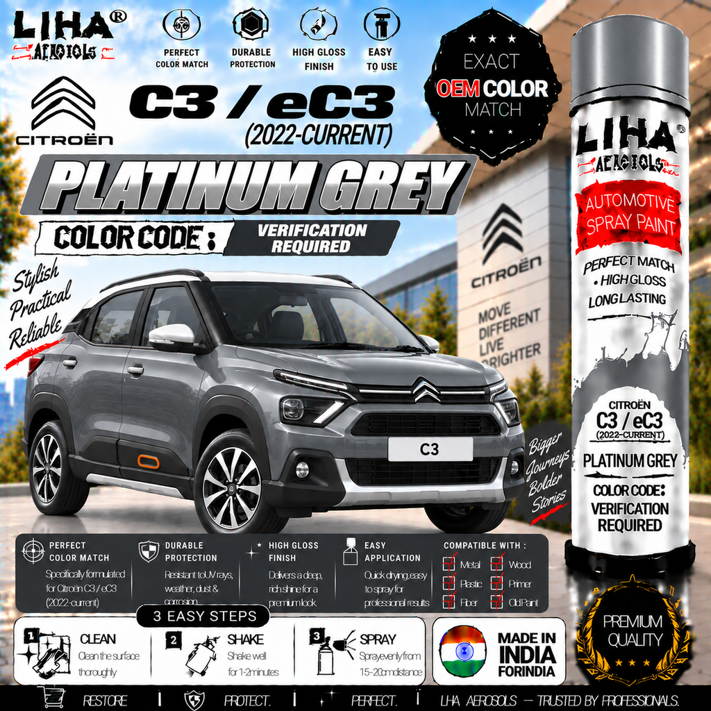 Citroen C3 / eC3 Platinum Grey Touch Up Spray Paint – OEM Color Match | LIHA Aerosols 500ml