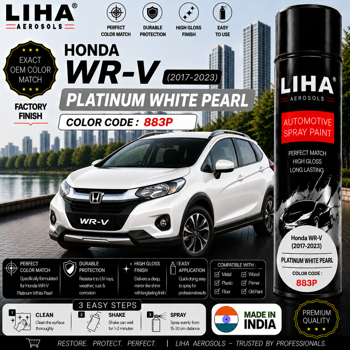 Honda WR-V Platinum White Pearl Touch Up Spray Paint – OEM Color Match | LIHA Aerosols 500ml