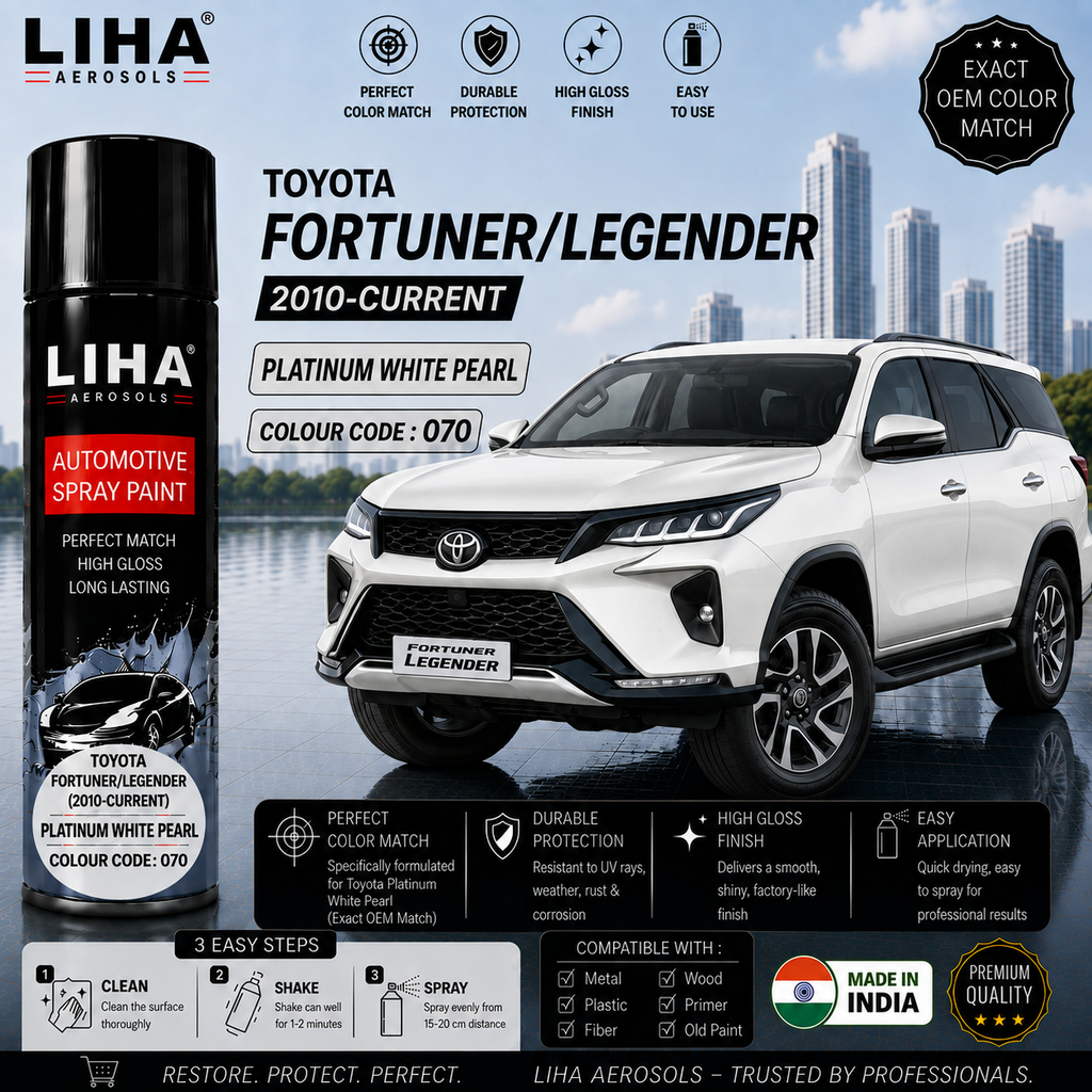Toyota Fortuner / Legender Platinum White Pearl Touch Up Spray Paint – OEM Color Match | LIHA Aerosols 500ml