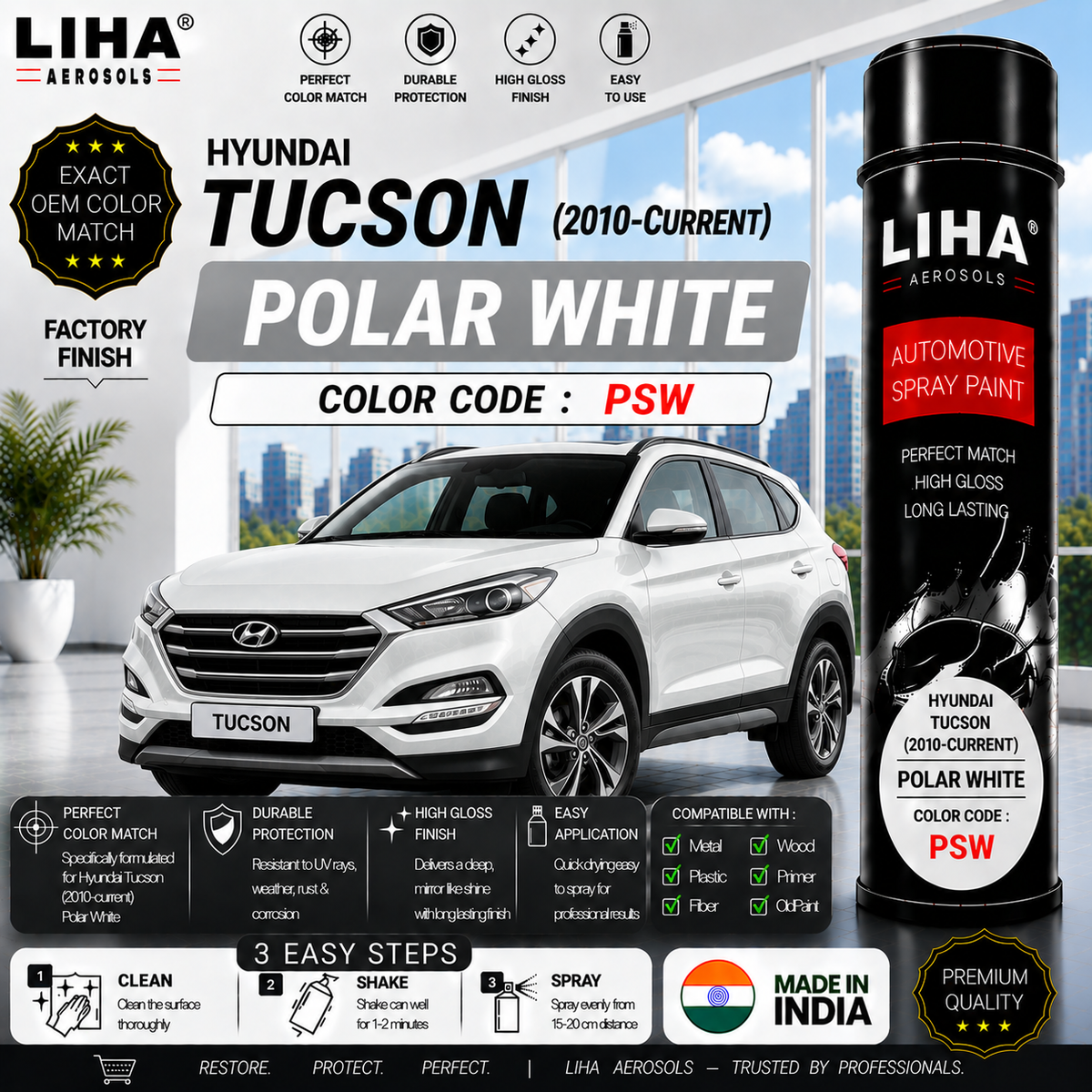 Hyundai Tucson Polar White Touch Up Spray Paint – OEM Color Match | LIHA Aerosols 500ml