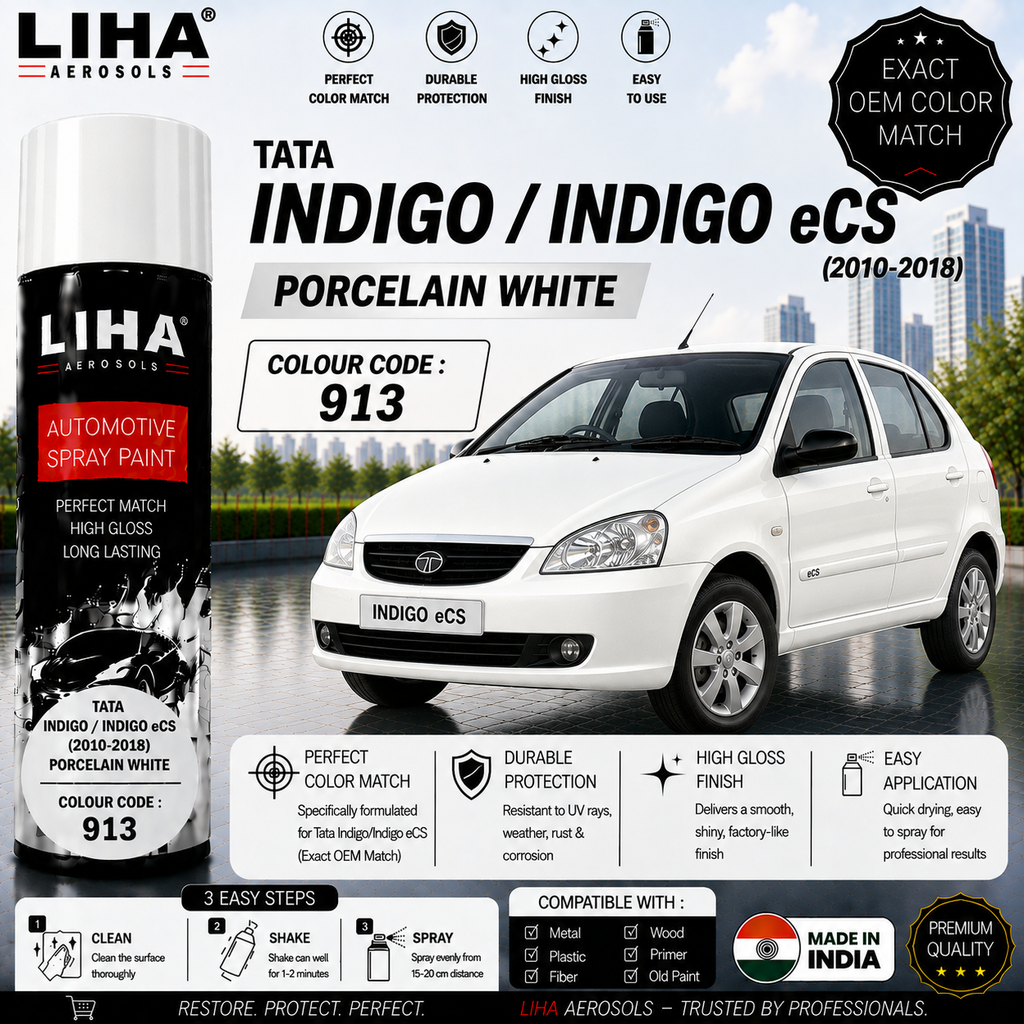 Tata Indigo / Indigo eCS Porcelain White Touch Up Spray Paint – OEM Color Match | LIHA Aerosols 500ml